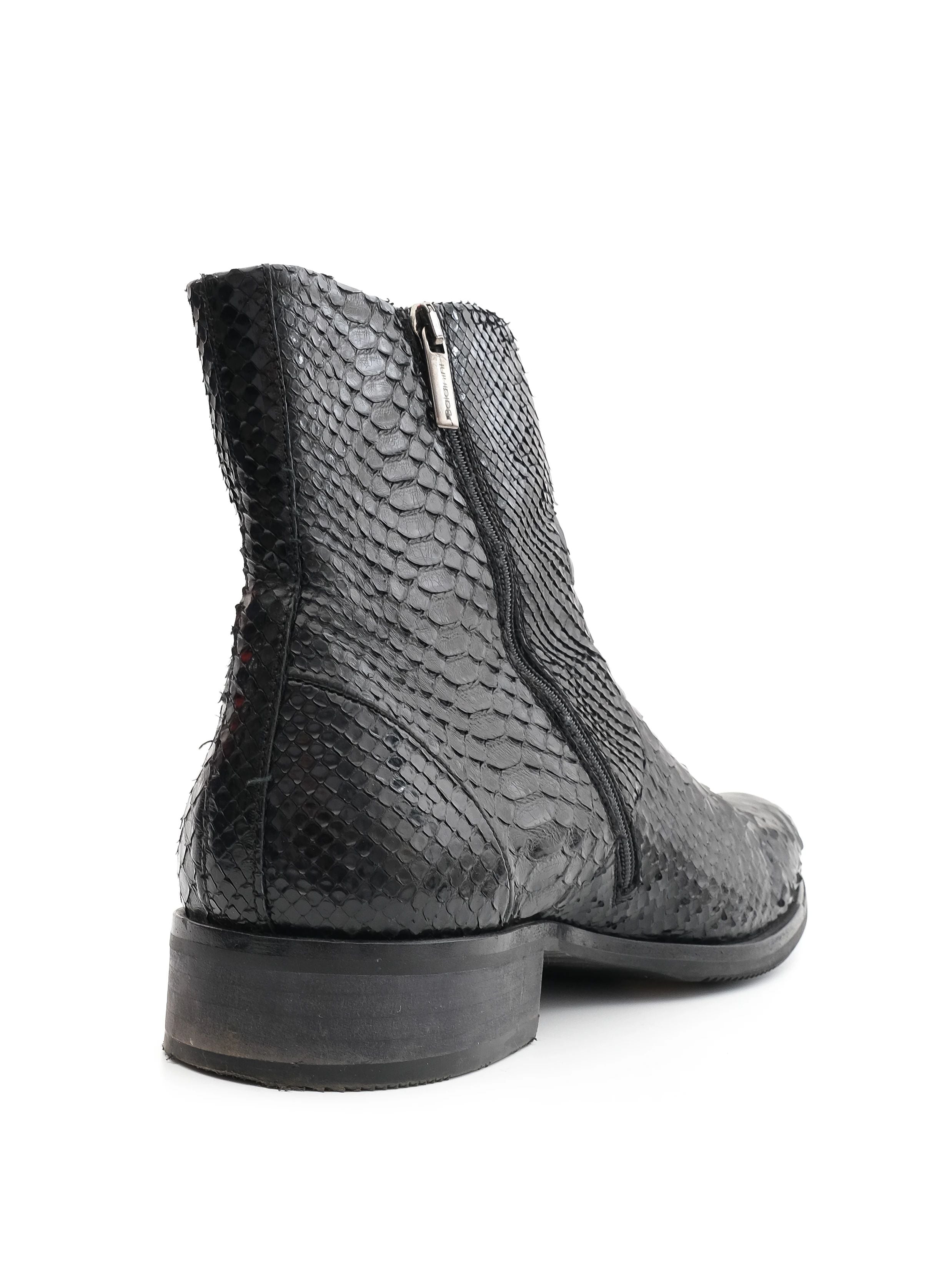 Baldinini Black Leather Snake Skin Boots Size 43 Excellent Condition