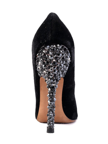 Excellent Ballin Black Genuine Suede High-Heeled Shoes