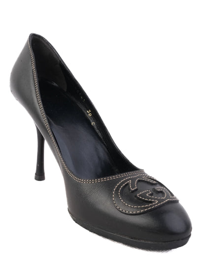 Excellent Gucci Black Leather High-Heeled Shoes Size 38 Women