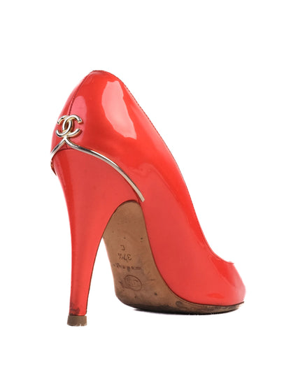 Excellent Chanel Red Leather High-Heeled Shoes Size 37.5