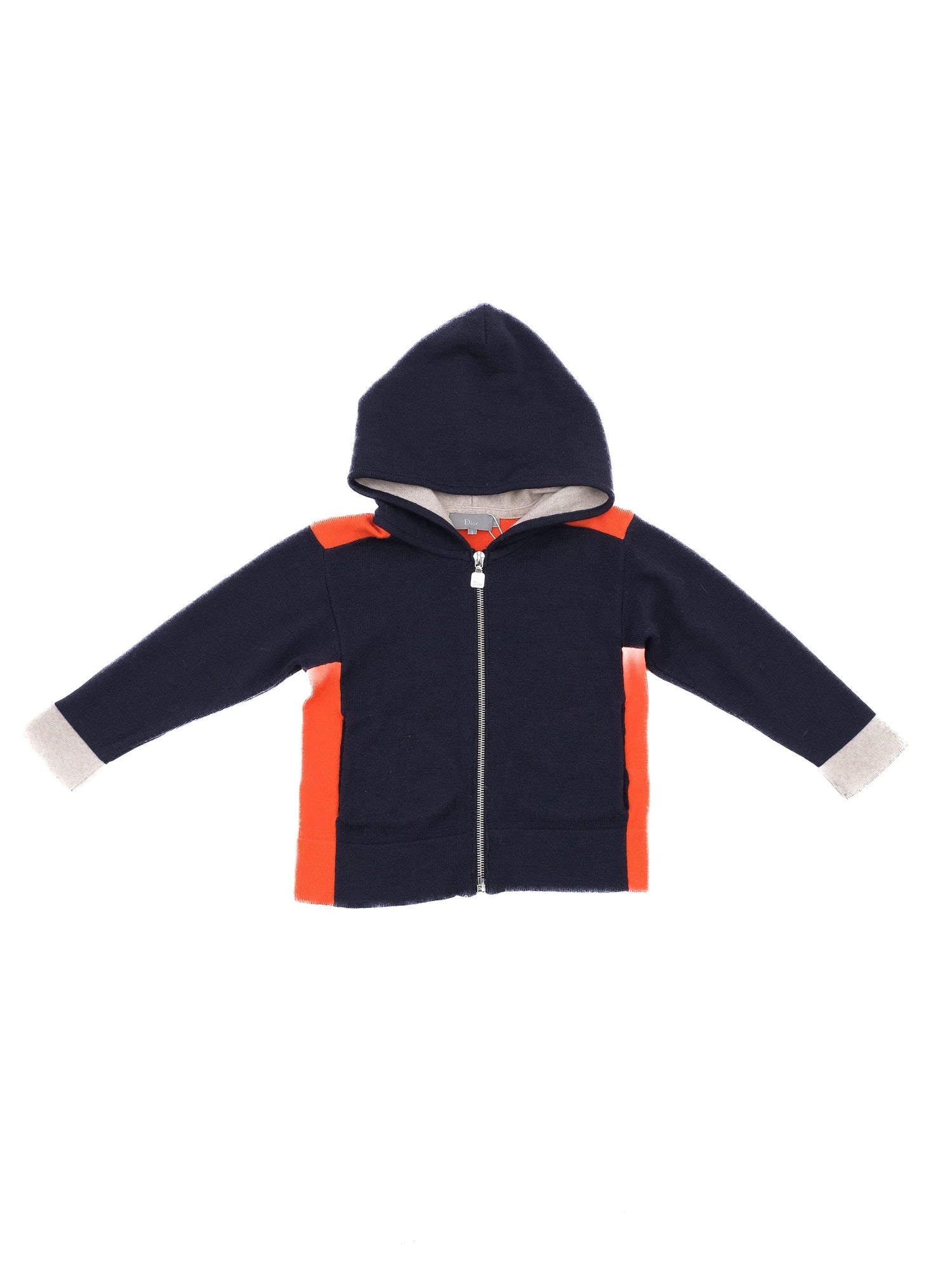 Excellent Dior Kids Hooded Sweater Size 4 Navy Orange Wool
