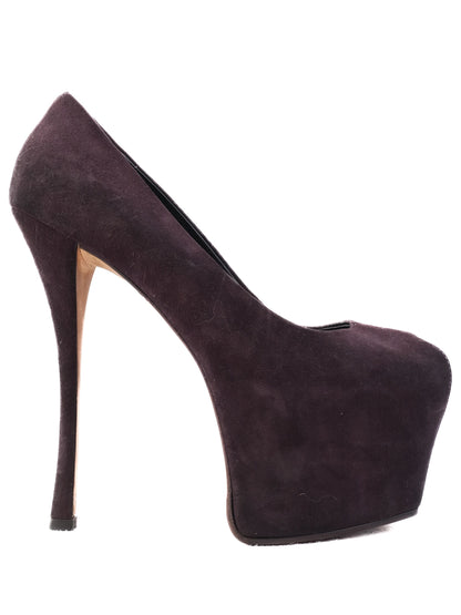 Excellent Giuseppe Zanotti Purple Suede High-Heeled Platform Shoes Size 37.5