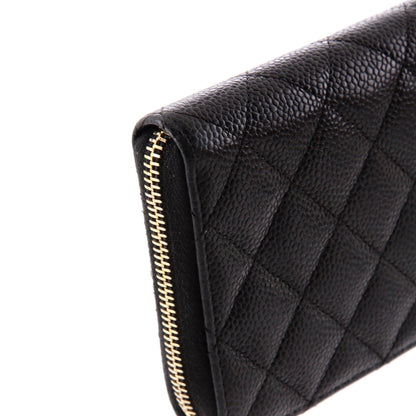 Chanel Zip Around Wallet Quilted Caviar Long