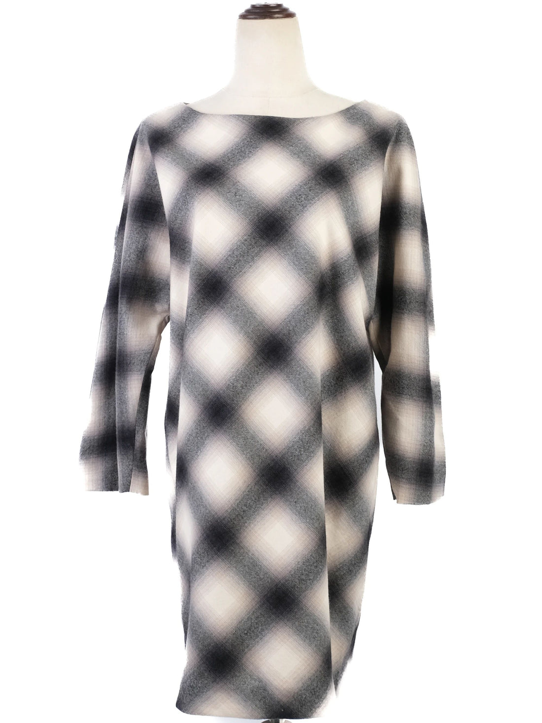 Excellent Gucci Plaid Wool Dress Size L Black White Gray