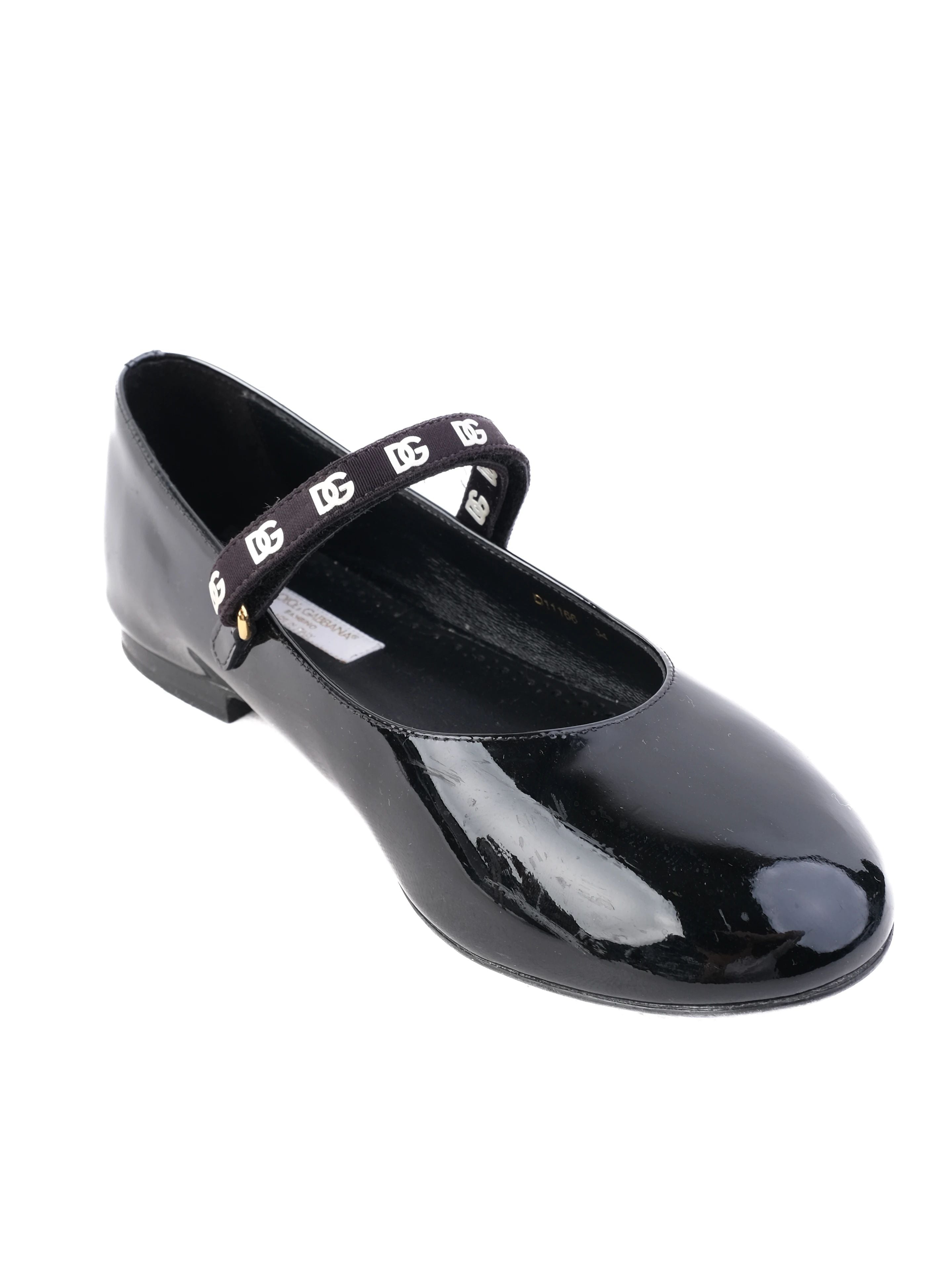 Excellent Dolce Gabbana Black Lacquer Mary Jane Shoes for Kids Size 33