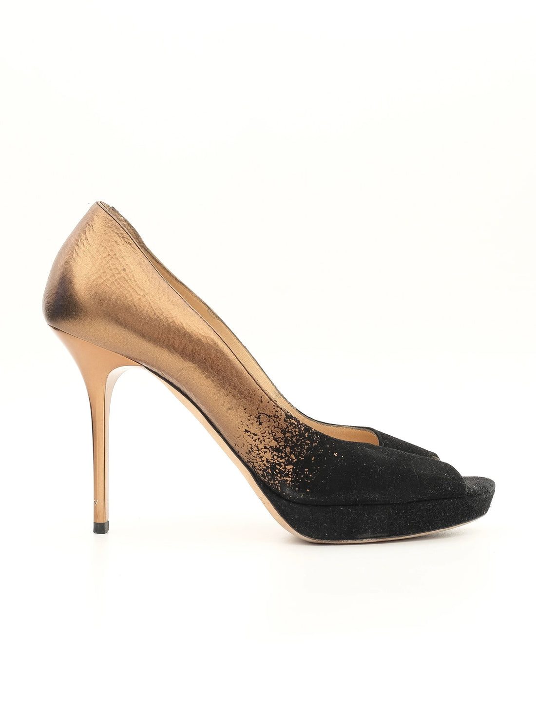 Jimmy Choo High-Heeled Shoes Black Gold Leather Size 37 Excellent