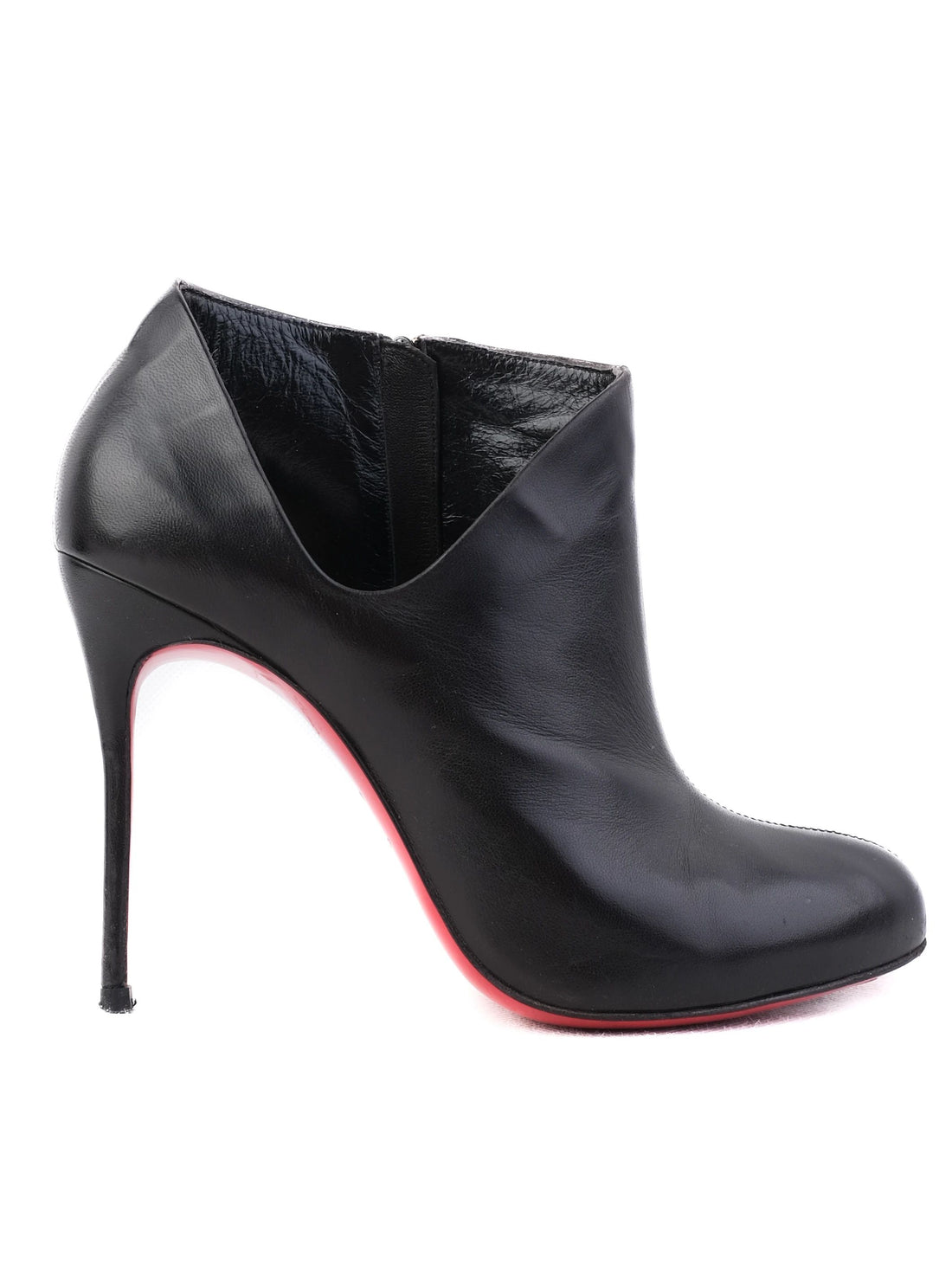 Christian Louboutin Black Leather Ankle Boots Size 35.5 with Red Soles