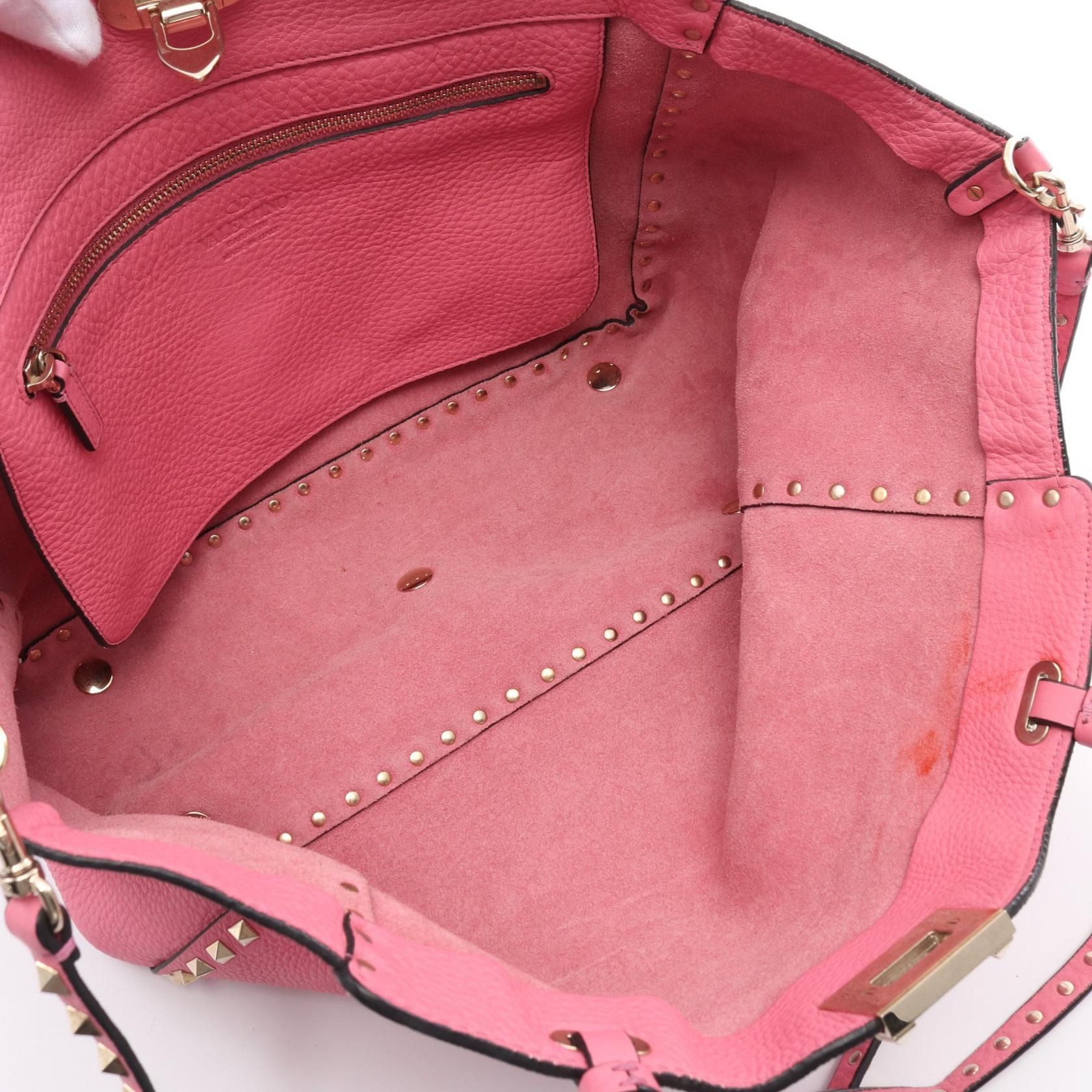 Valentino Rock Studs Tote Bag Pink Leather