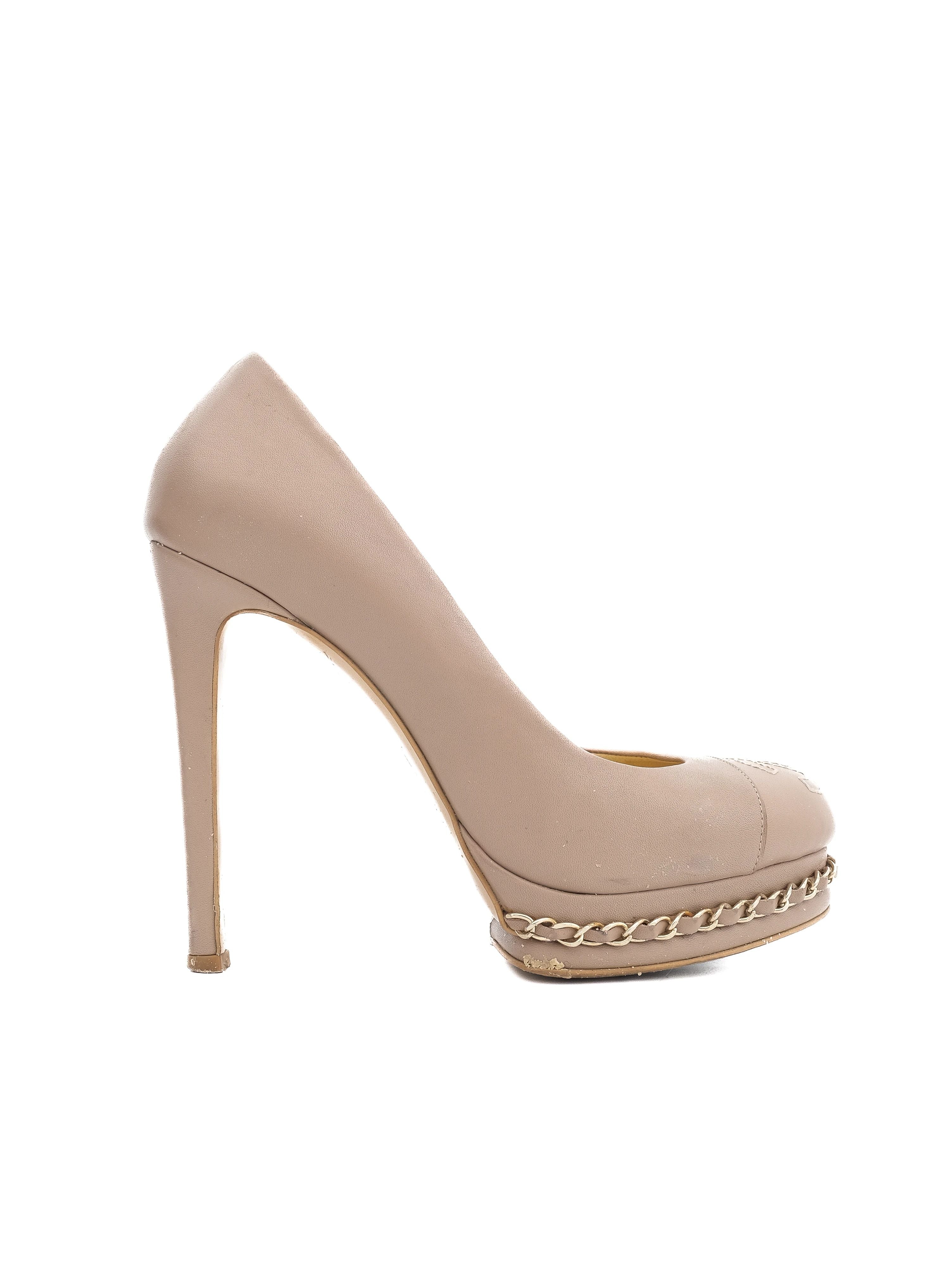 Excellent Chanel Pink Leather High-Heeled Shoes Size 37