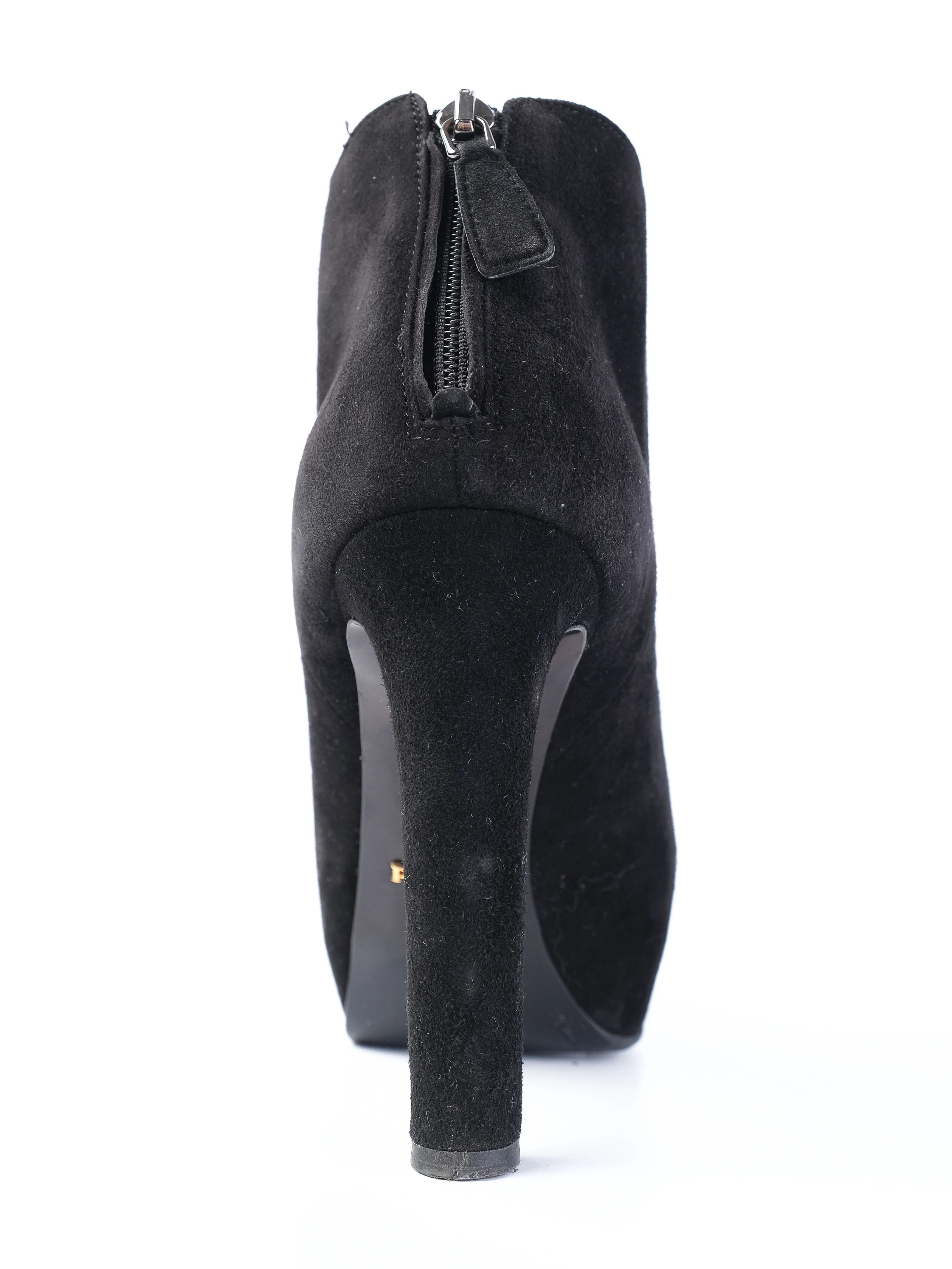 Excellent Prada Black Leather High-Heeled Ankle Boots Size 35.5