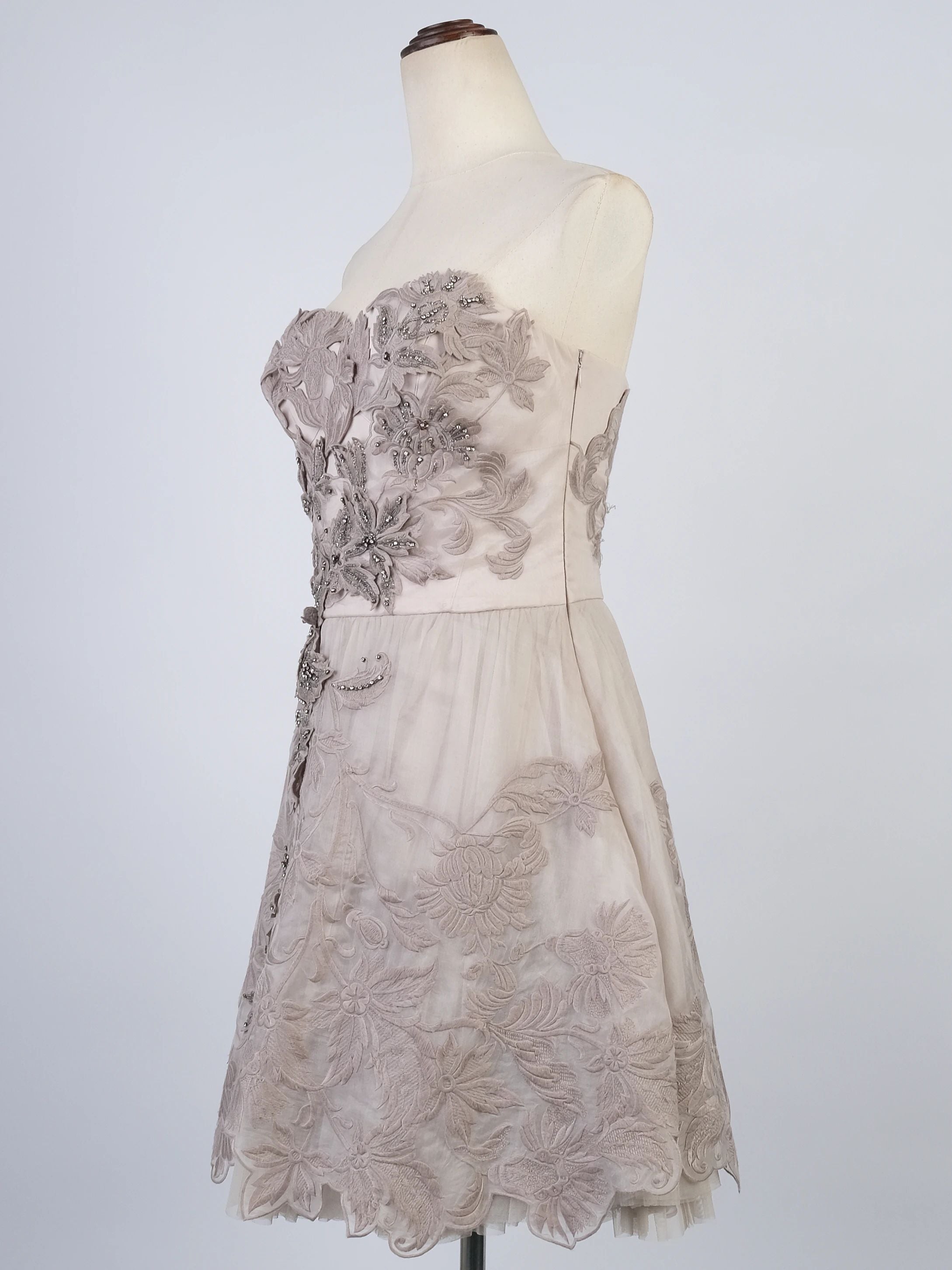 Perfect Karen Millen Gray Silk Strapless Dress Size M