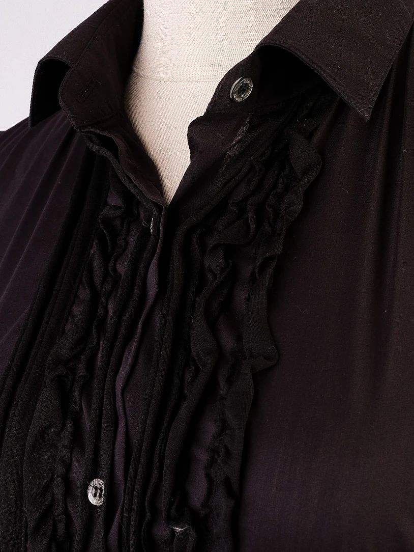 Excellent Neil Barrett Black Cotton Blouse Size M with Ruffle Details