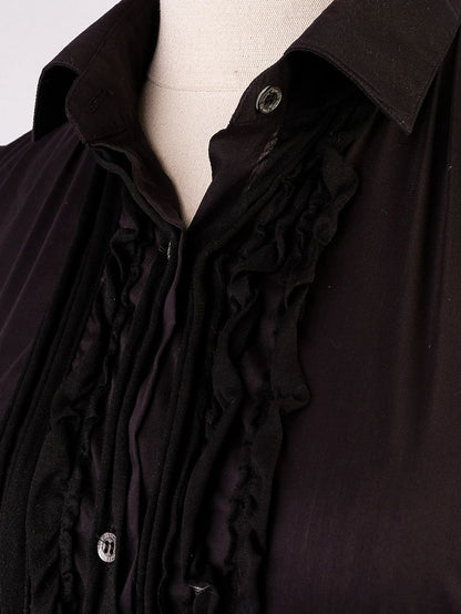 Excellent Neil Barrett Black Cotton Blouse Size M with Ruffle Details