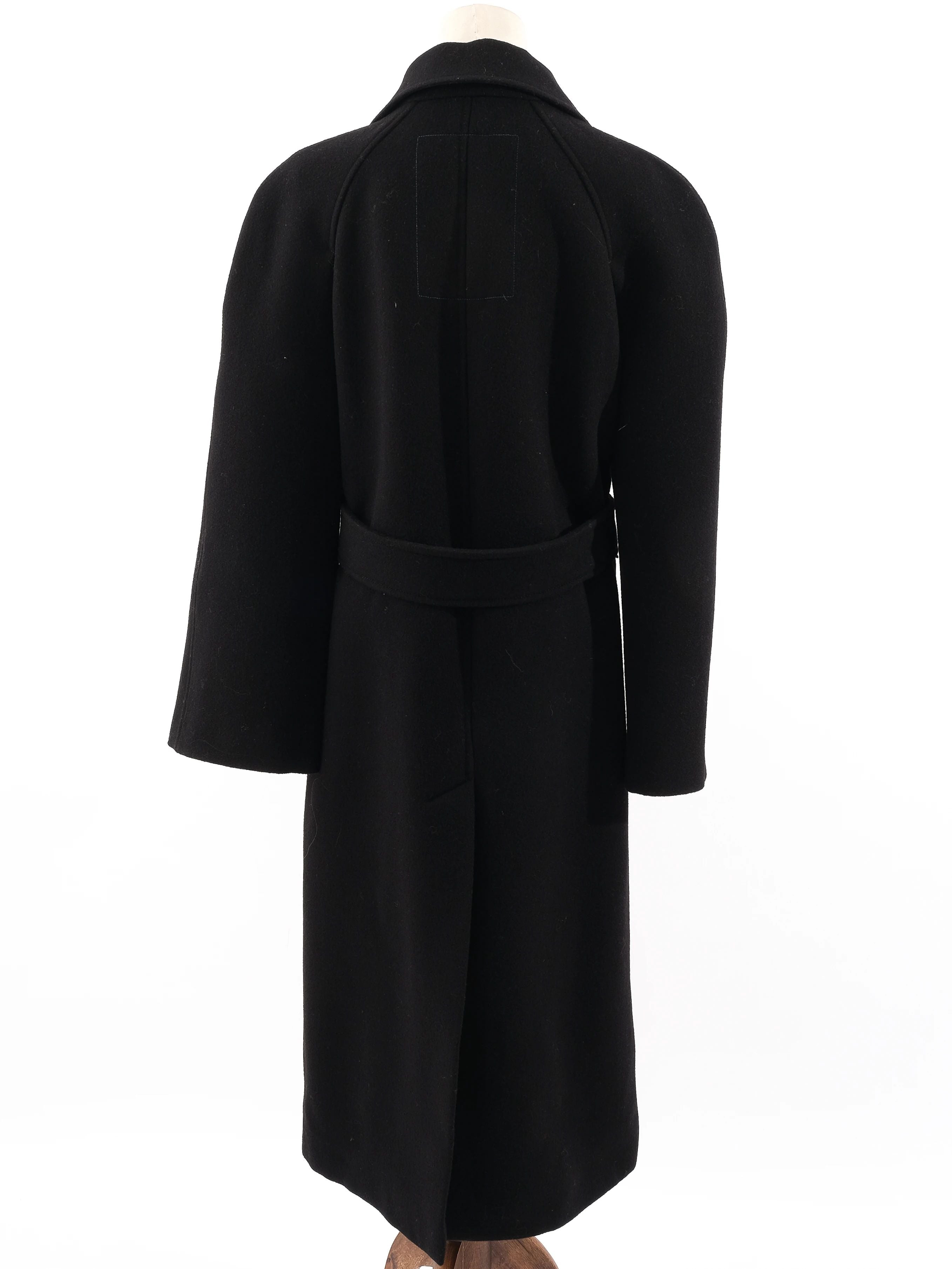 Perfect Burberry Black Wool Long Coat with Belt Size L