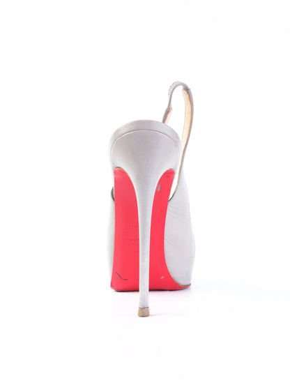 Christian Louboutin Gray Leather Slingback Stiletto Heels Size 38