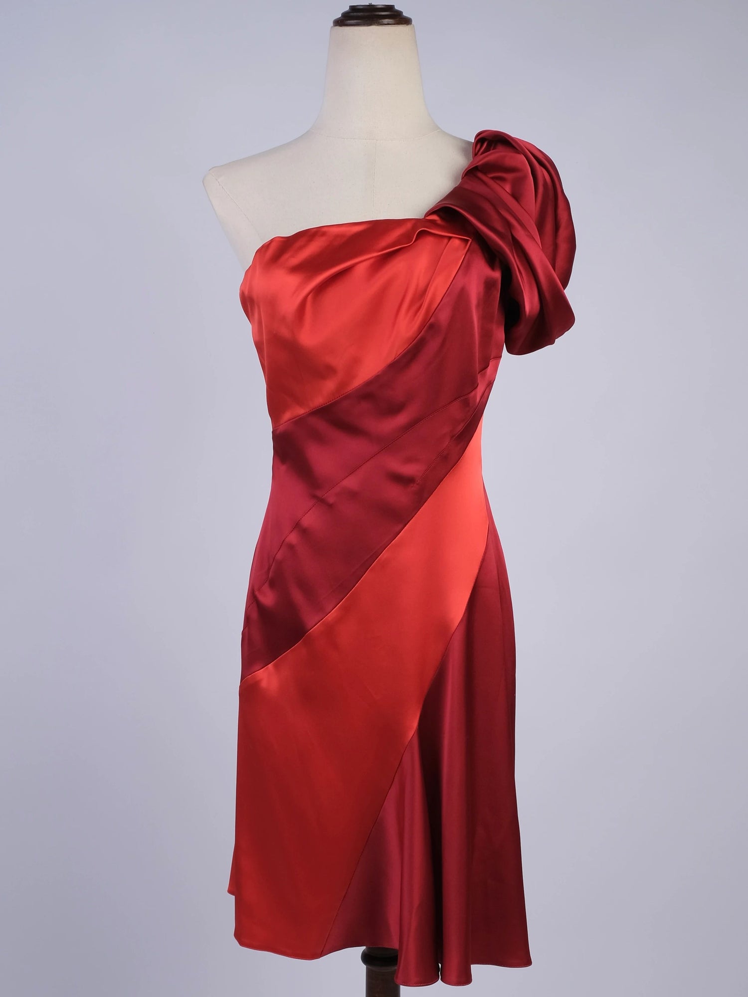 Excellent Karen Millen Red One-Shoulder Dress Size M Triacetate