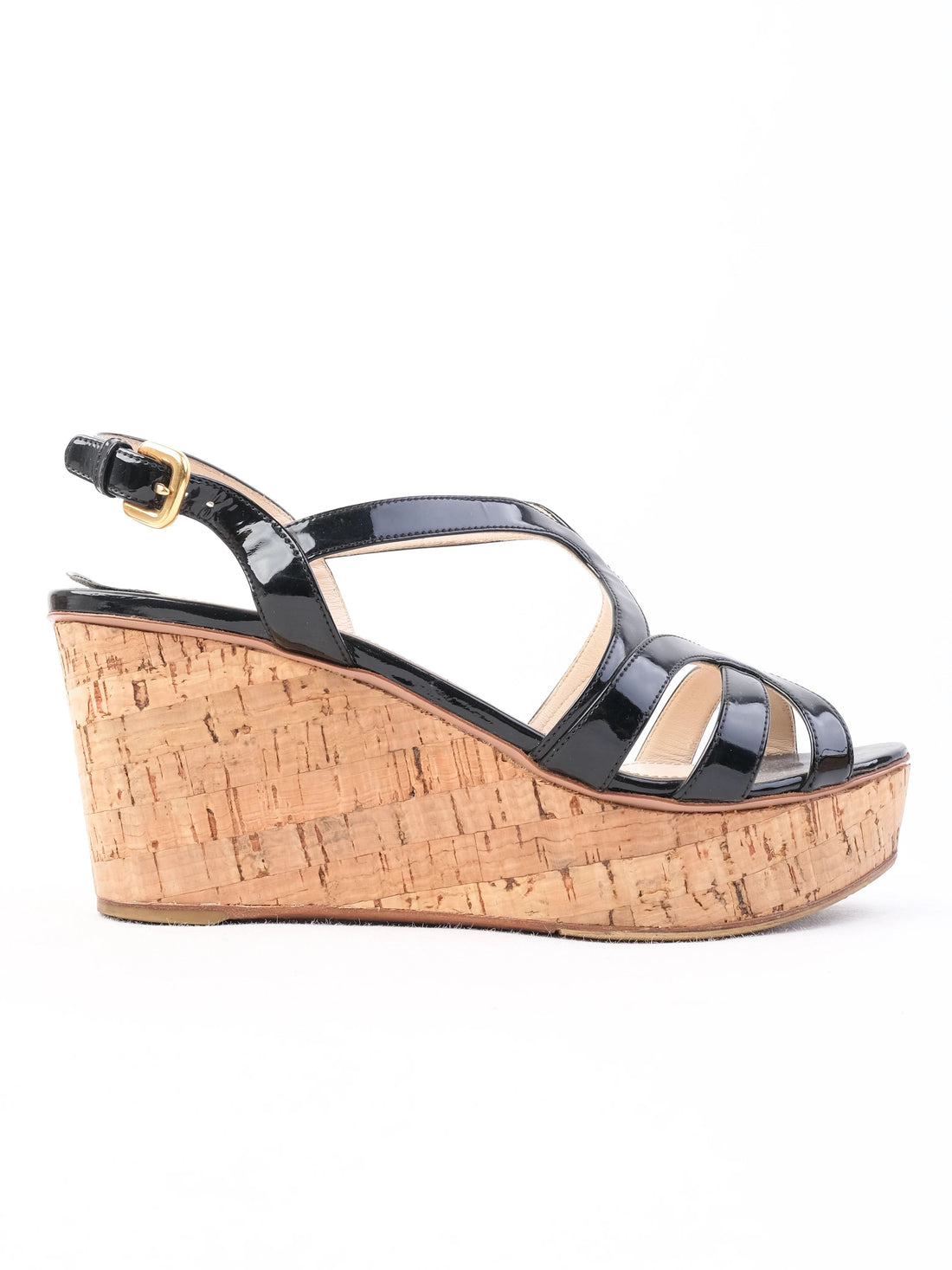 Excellent Prada Black Leather Wedge Sandals Size 41