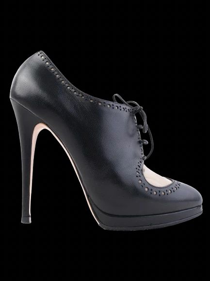 Good Condition Casadei Black Leather High-Heeled Oxford Shoes Size 38.5