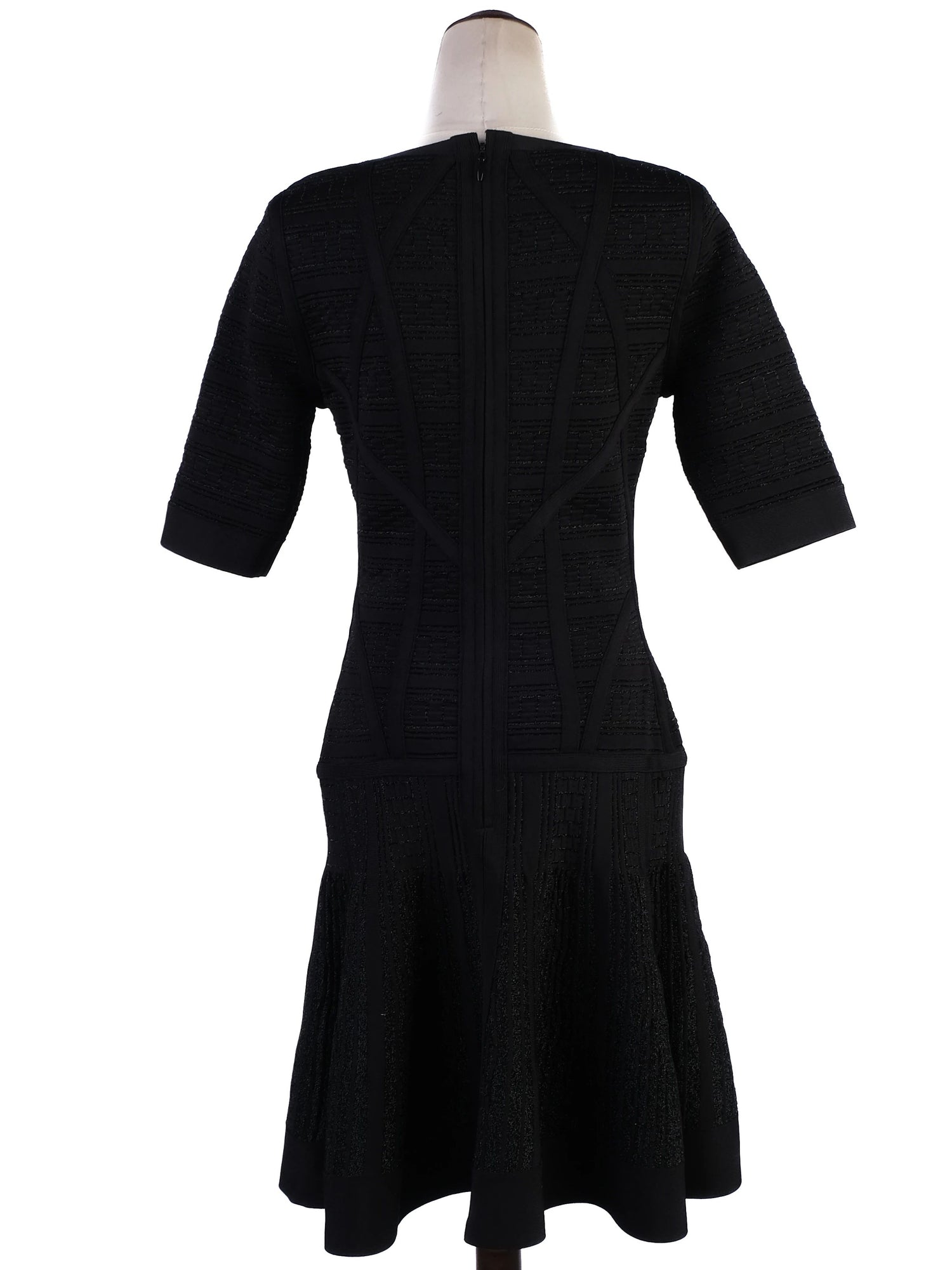 Excellent Herve Leger Black Viscose Dress Size L with Flared Skirt