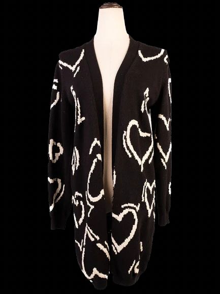 Excellent Max Mara Black Wool Cardigan Size S with Heart Pattern