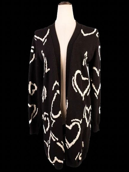 Excellent Max Mara Black Wool Cardigan Size S with Heart Pattern