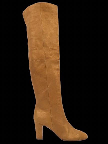 Excellent Chanel Orange Leather Knee-High Boots with Block Heel