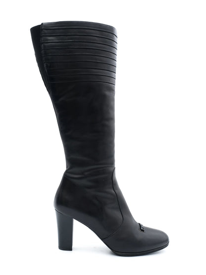 Excellent Giovanni Fabiani Black Leather Knee-High Boots Size 38
