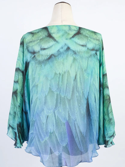 Excellent Roberto Cavalli Green Silk Blouse with Feather Pattern Size L