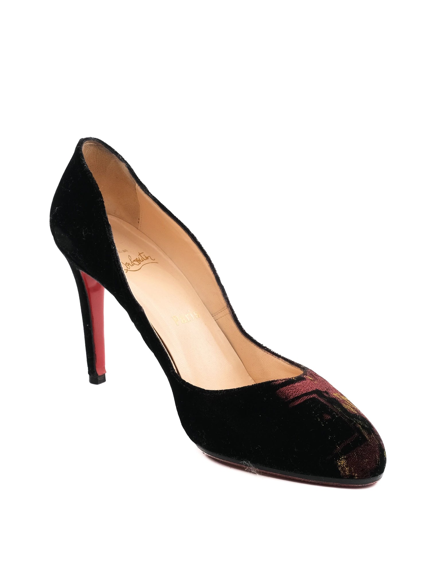 Christian Louboutin Black Velvet High-Heeled Shoes Size 38.5