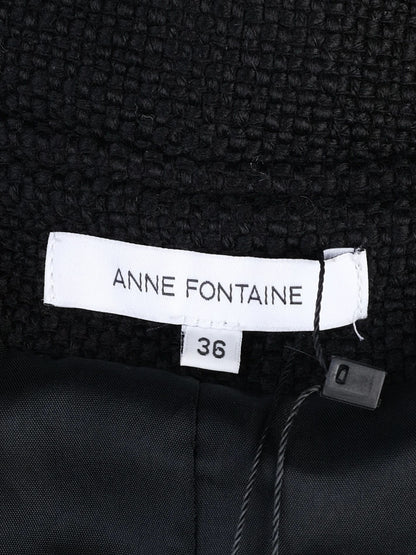 Excellent Anne Fontaine Black Wool Coat with Floral Embellishments