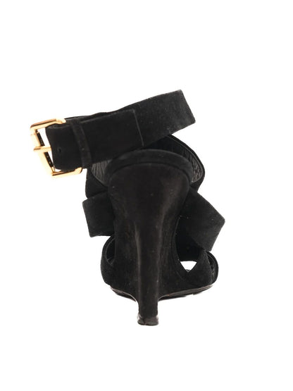 Excellent Louis Vuitton Black Suede Wedge Sandals Size 36.5