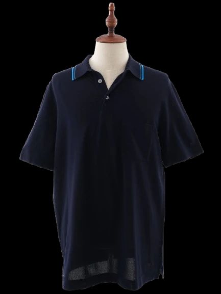 Excellent Hermes Blue Polo Shirt Cotton Size L Double Stripe