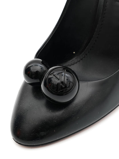 Excellent Louis Vuitton Black Leather High-Heeled Shoes Size 38