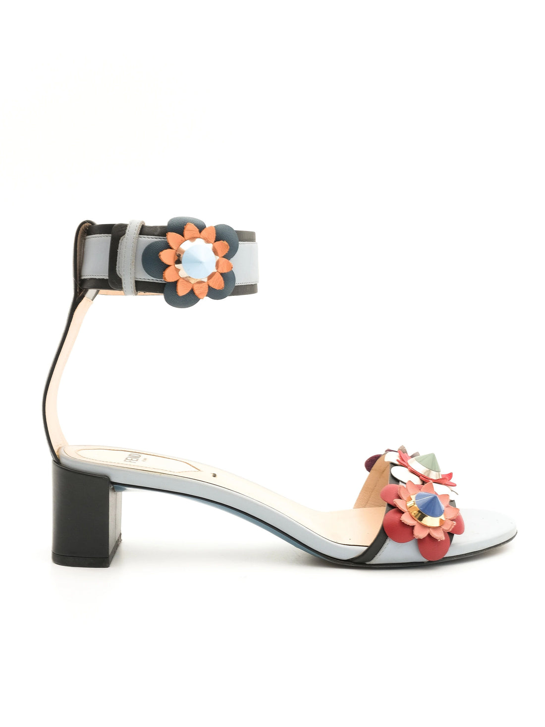 Excellent Fendi Blue Leather Shoes Size 37 with Floral Design