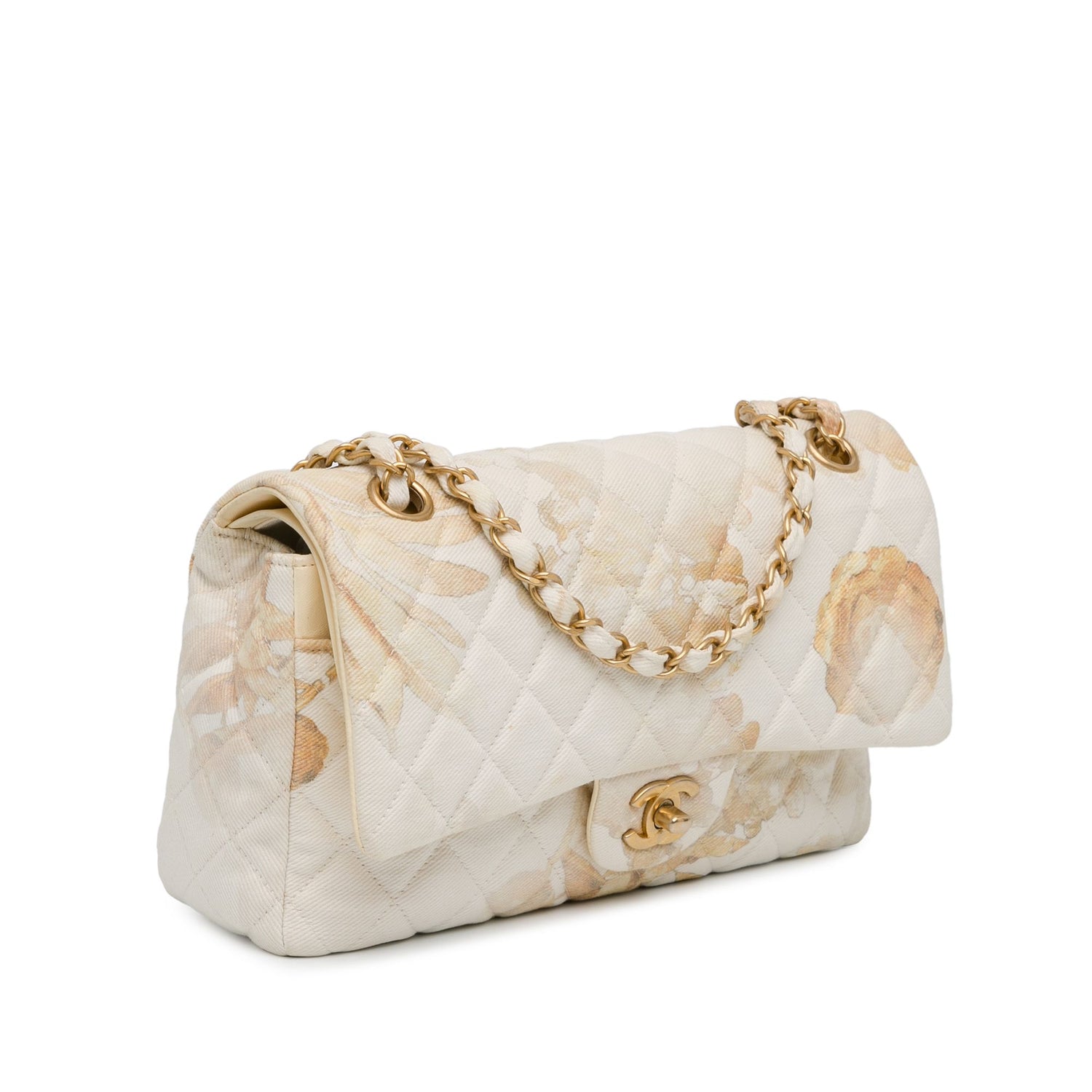Chanel Medium Classic Printed Denim Floral Double Flap Brown
