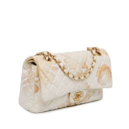 Chanel Medium Classic Printed Denim Floral Double Flap Brown