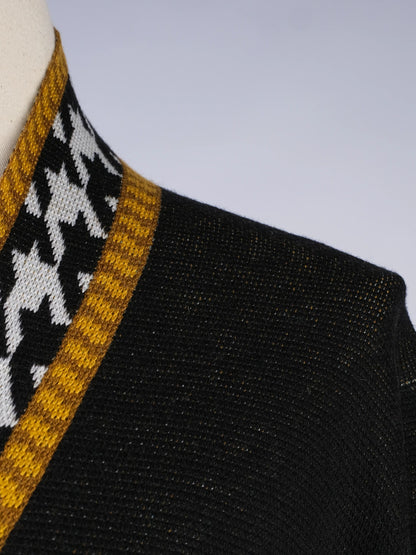 NEW Max Sport Long Wool Cardigan Black Gold Turquoise Houndstooth Women