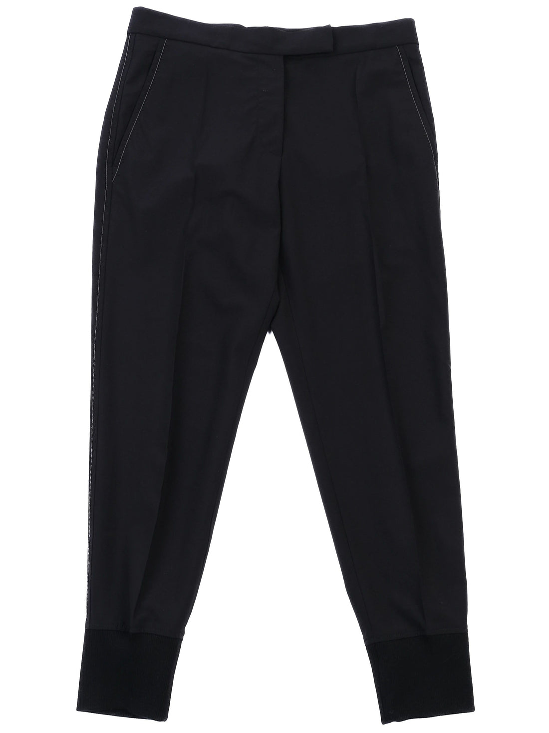 Excellent Brunello Cucinelli Black Wool Pants Cuffed Legs Women&