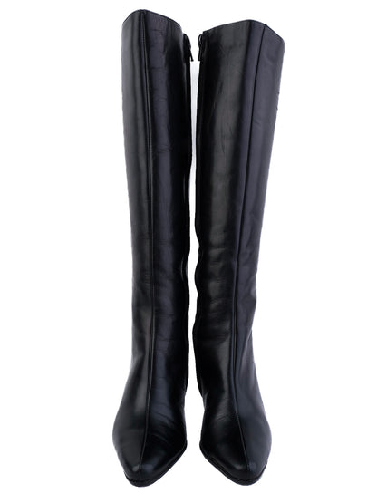 Excellent Leather Knee-High Boots Black Size 36 High Heels