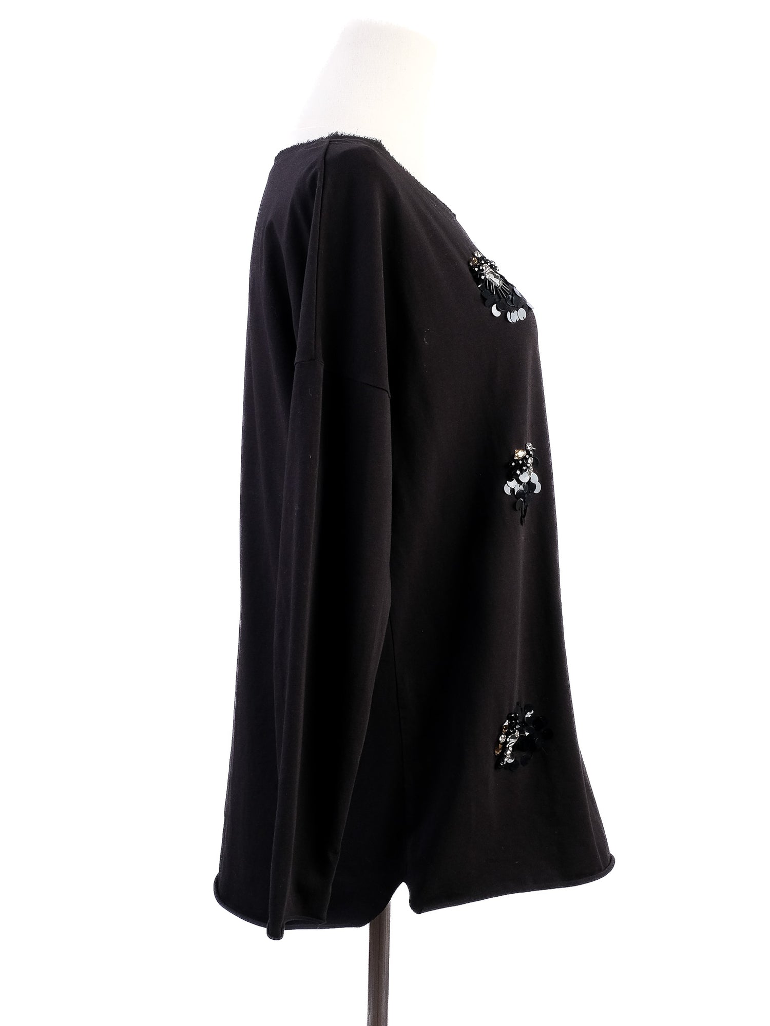 Excellent Luisa Spagnoli Black Cotton Top Size S with Decorative Embellishments