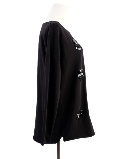 Excellent Luisa Spagnoli Black Cotton Top Size S with Decorative Embellishments