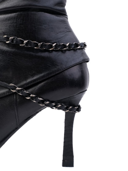 Excellent Fabi Black Leather Knee-High Boots Size 39 with Chains
