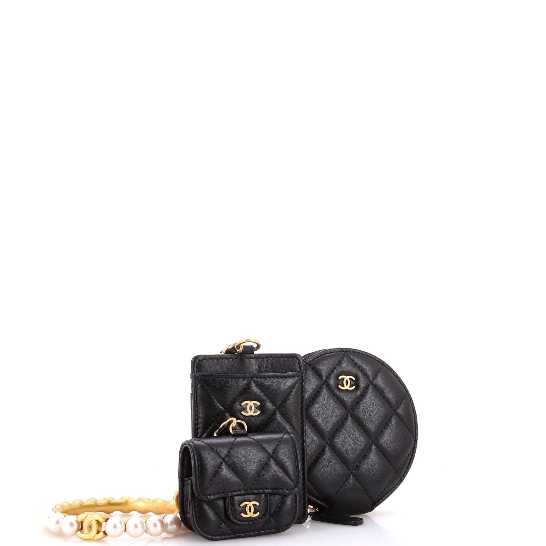 Chanel Pearl Crown Handle Multi-Pouches Quilted Lambskin