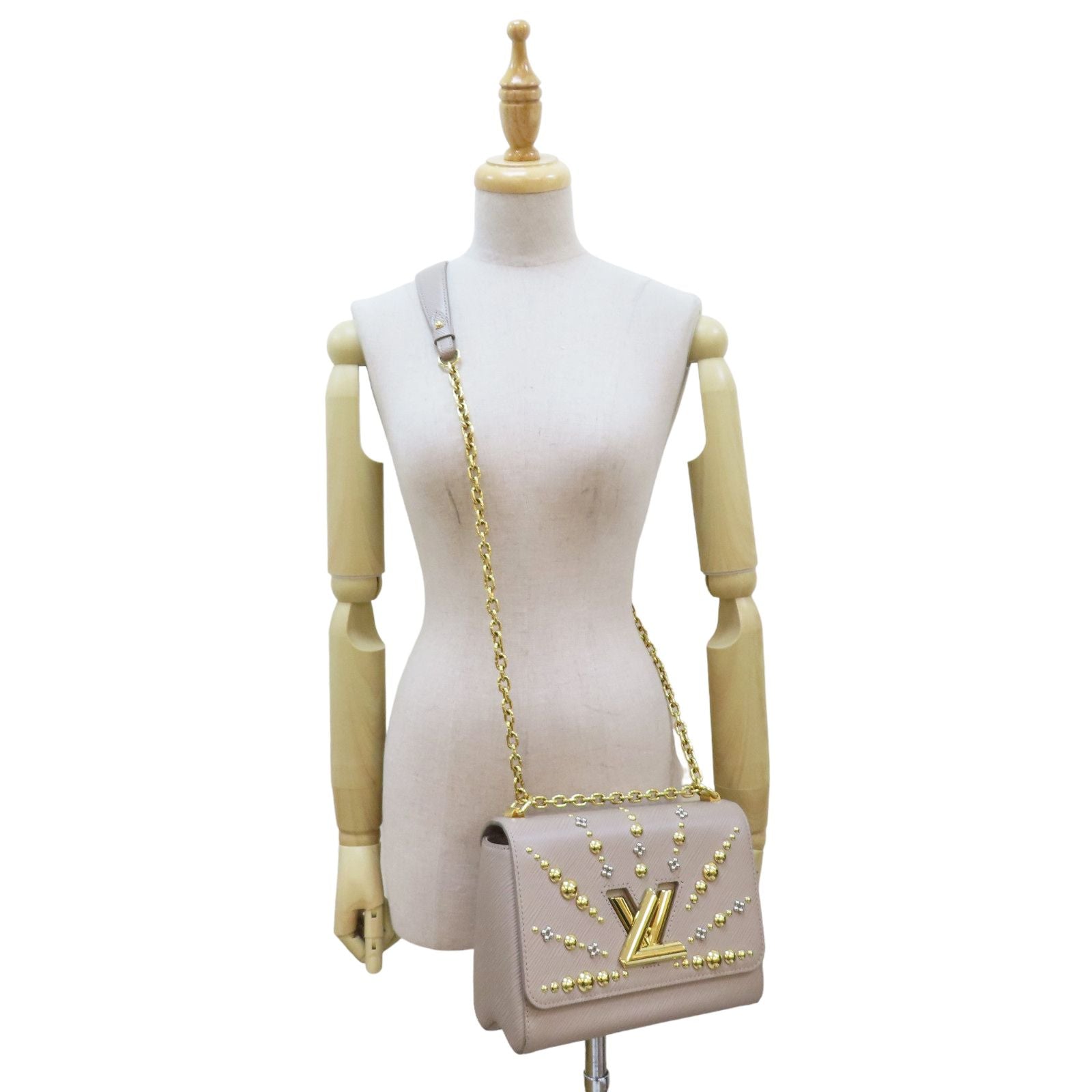 Louis Vuitton Twist Mm Rockstud Shoulder Bag Epi Leather Milktea M 24043