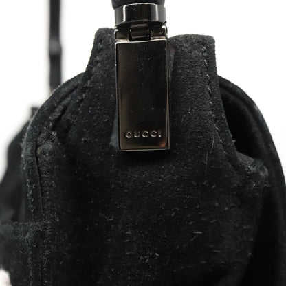 Gucci Bamboo Shoulder Bag Suede Black Silver 001 3243 Auth