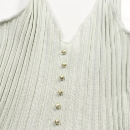 Chanel Coco Mark Pearl Button Dress P 43879k 04503 Cotton Rayon Green