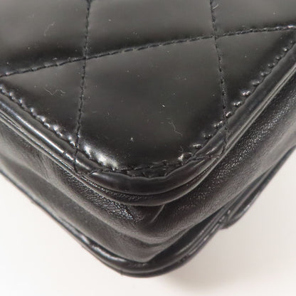 Chanel Black Lacquered Leather Woc Wallet On Chain Silver Cross Shoulder Back Bag Enamel