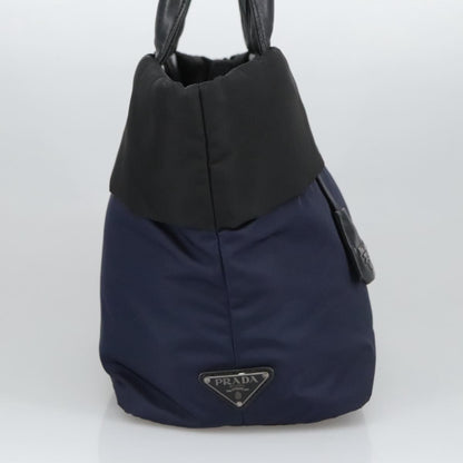 Prada Hand Bag Nylon Navy Silver Auth