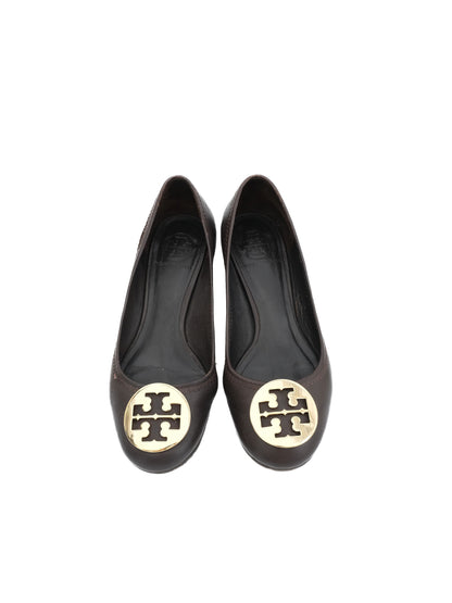 Excellent Tory Burch Leather Block-Heeled Shoes Orange Size 38