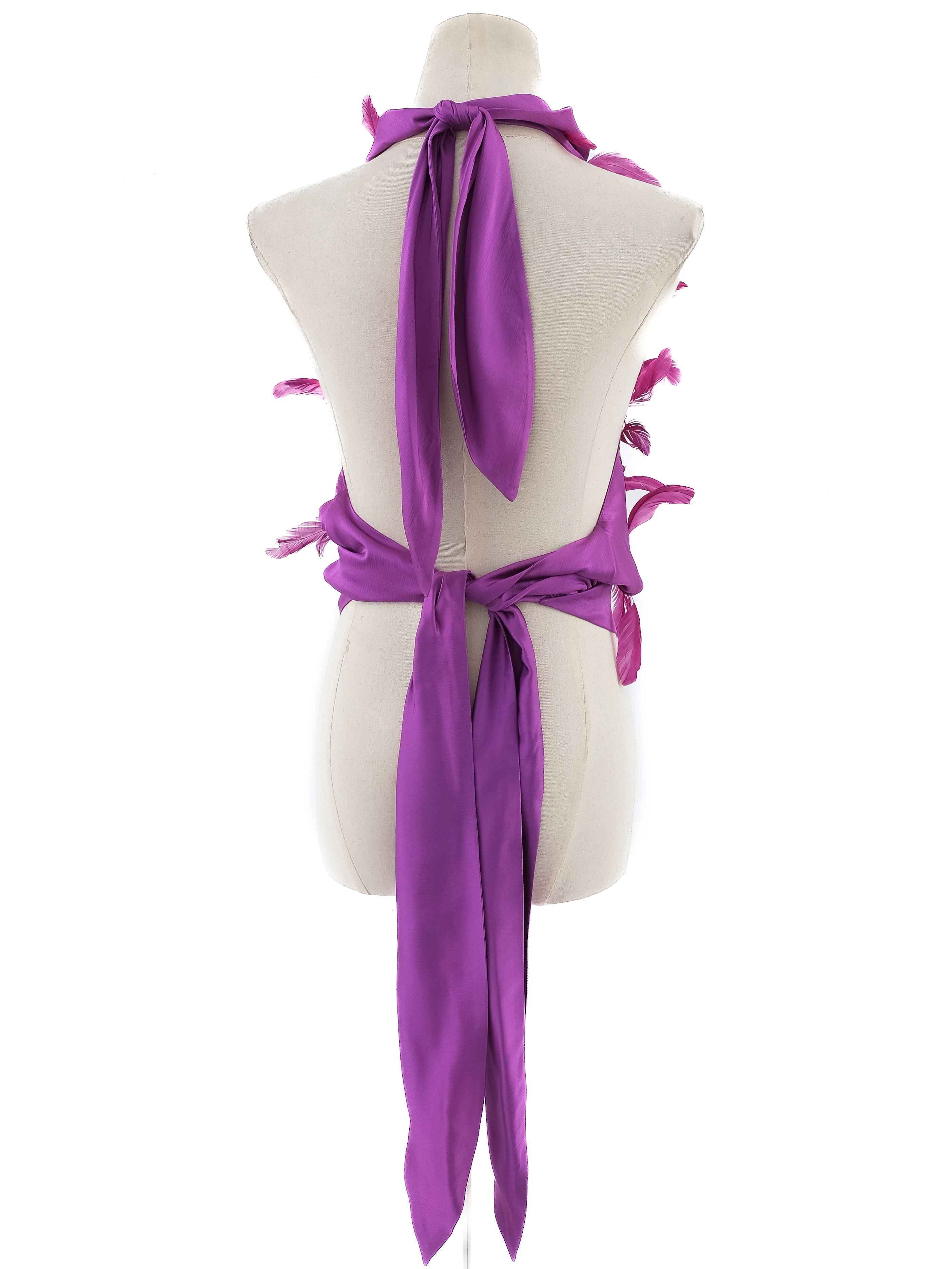 Excellent The Attico Purple Silk Top with Feathers, Size M